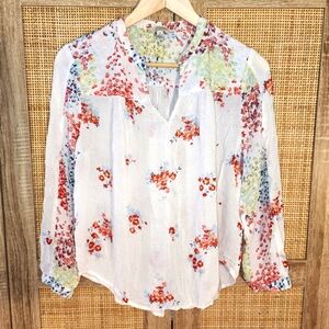 Lucky Brand top women's size small, lightweight, floral, white, red blue flowers